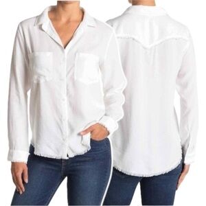 Cloth & Stone by Anthropologie Frayed Hem White Long Sleeve Button Down …